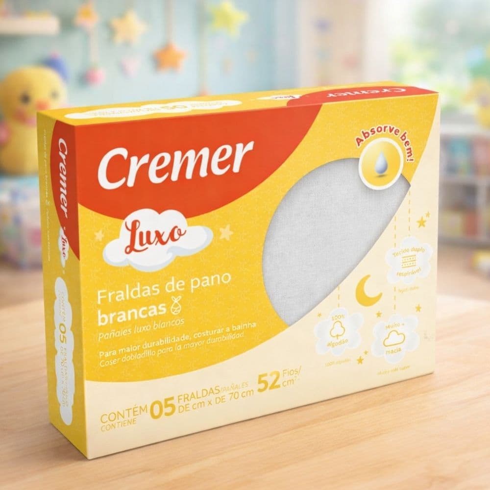 Fraldas Luxo Branca 100% Algodão Caixa com 5 Unidades Bebê Premium Macia