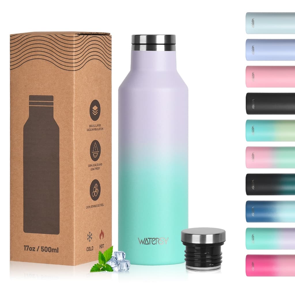 WATERSY Garrafa Térmica 350ml 500ml Inoxidável Anti-Vazamento - 10 Cores Gradientes