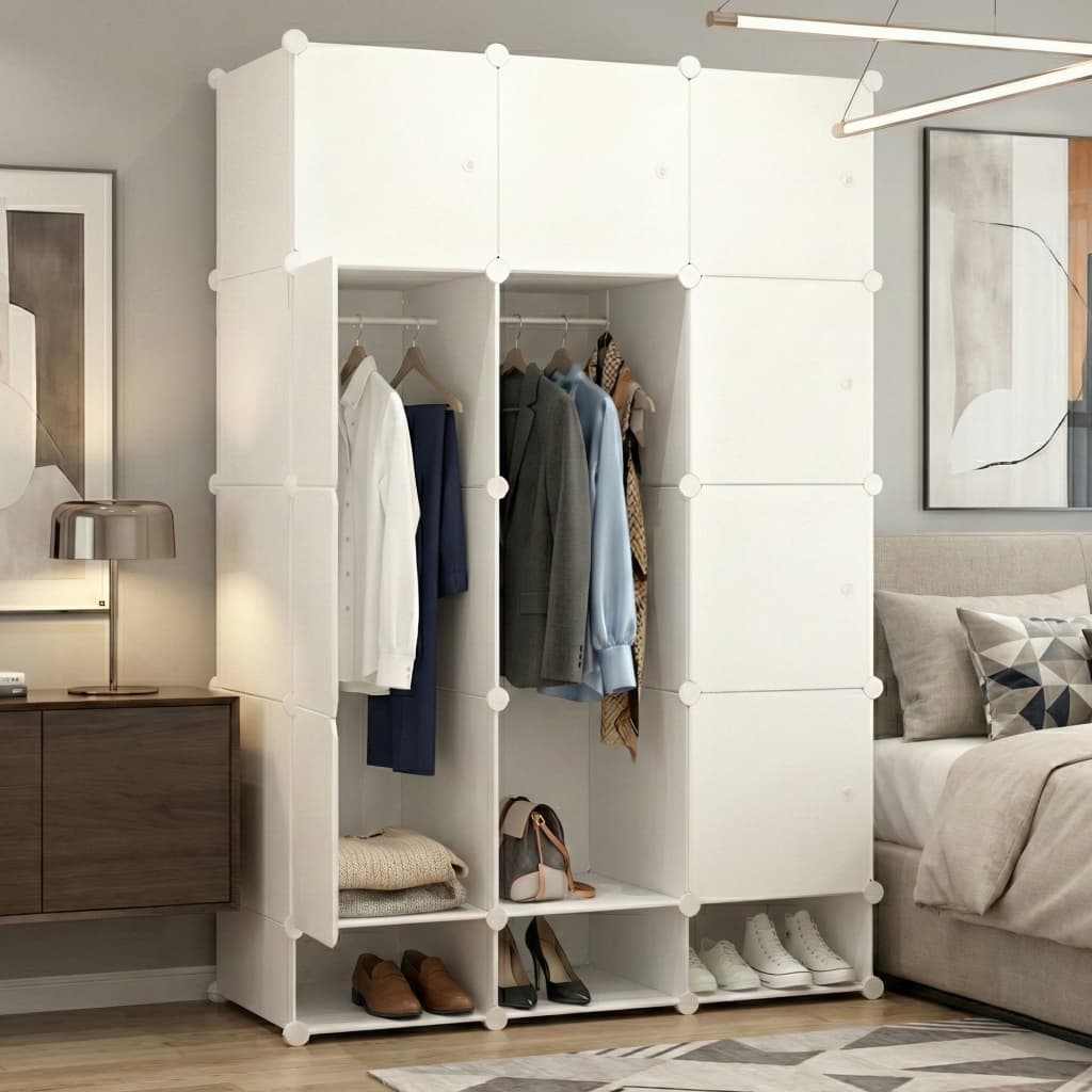 Guarda-Roupa Modular Plástico Grande   Cabideiro, Sapateira, Porta Transparente