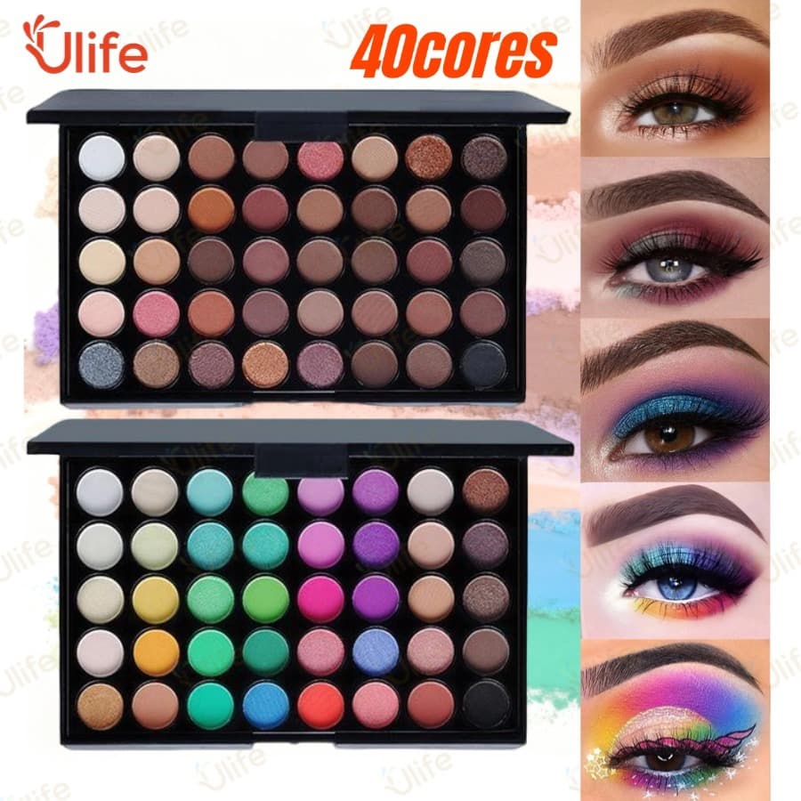 Paleta de Sombras com 40 Cores - Acabamento Matte e Shimmer, Alta Pigmentação, Efeito Esfumado e Longa Duração-UF