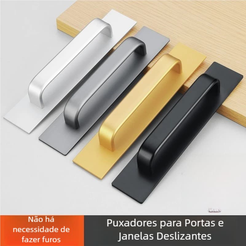 Maçaneta de Porta NAESV - Montada em Superfície Sem Perfurar, Botão Push-Pull Autoadesivo para Gabinete