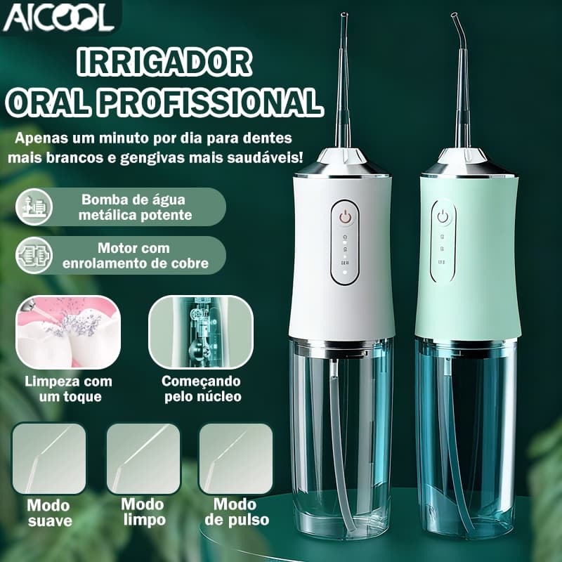 AICOOL Irrigador bucal portátil Jato potente 200ML Três modos ajustáveis