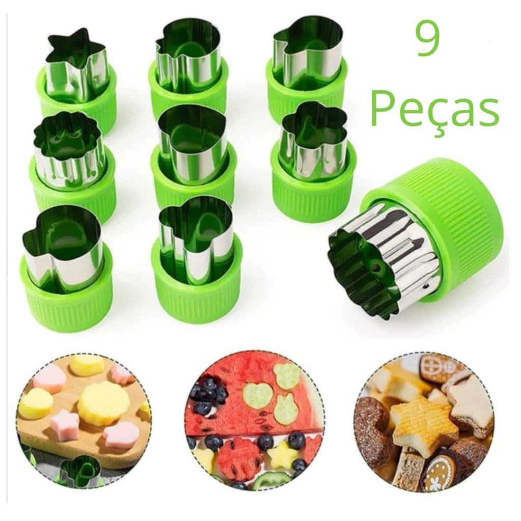 Cortador de Frutas Massas e Vegetais 9 Peças Formatos Divertidos