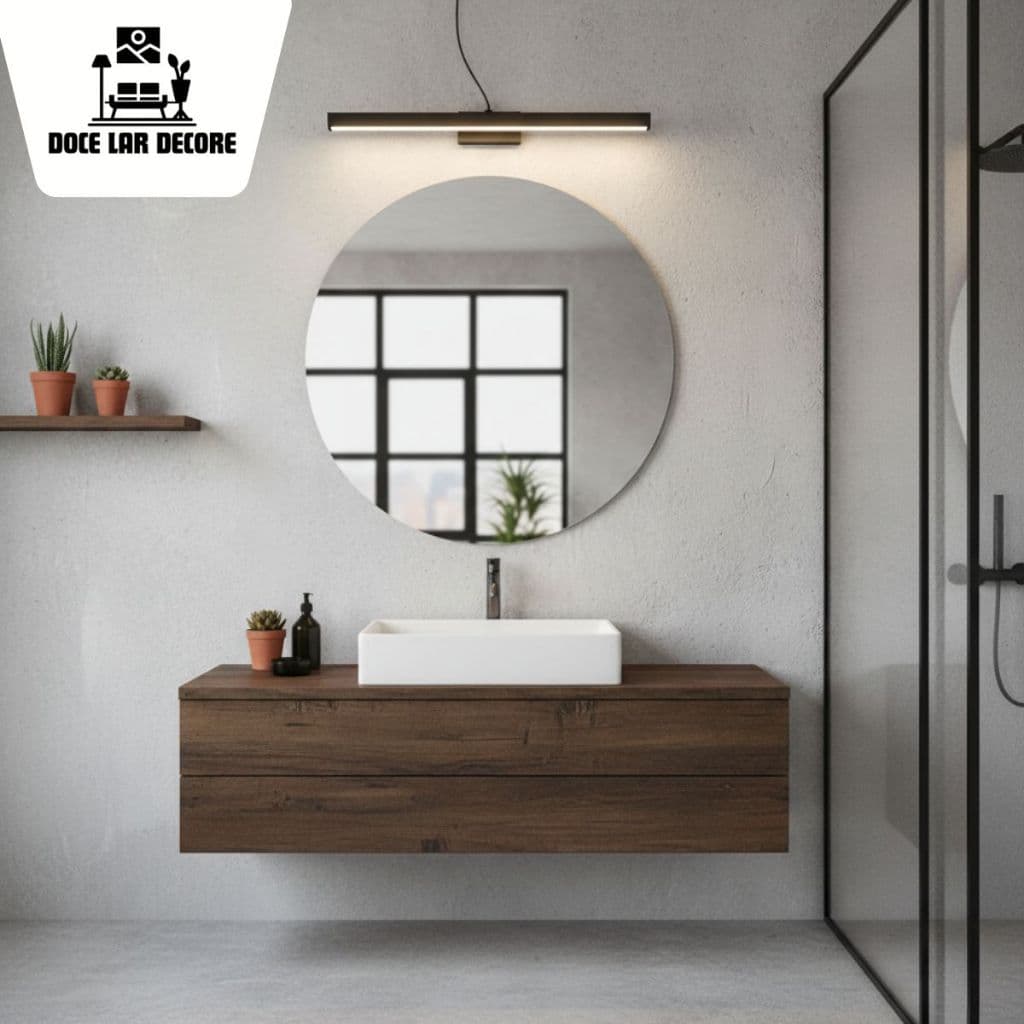 Espelho Decorativo Redondo Lapidado Parede Banheiro Sala Quarto 60cm + Suporte