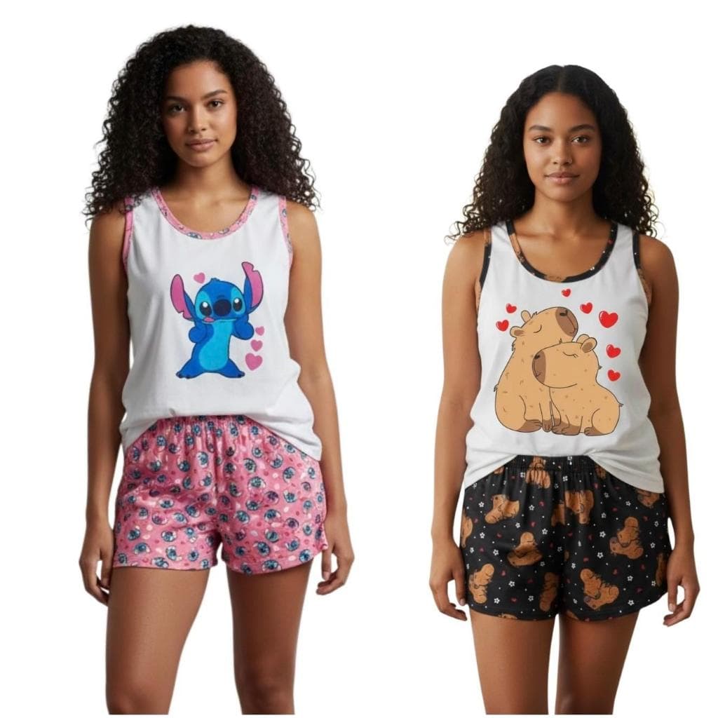 Kit com 2 pijamas infantis para irmas regata de menina roupa de dormir de verao