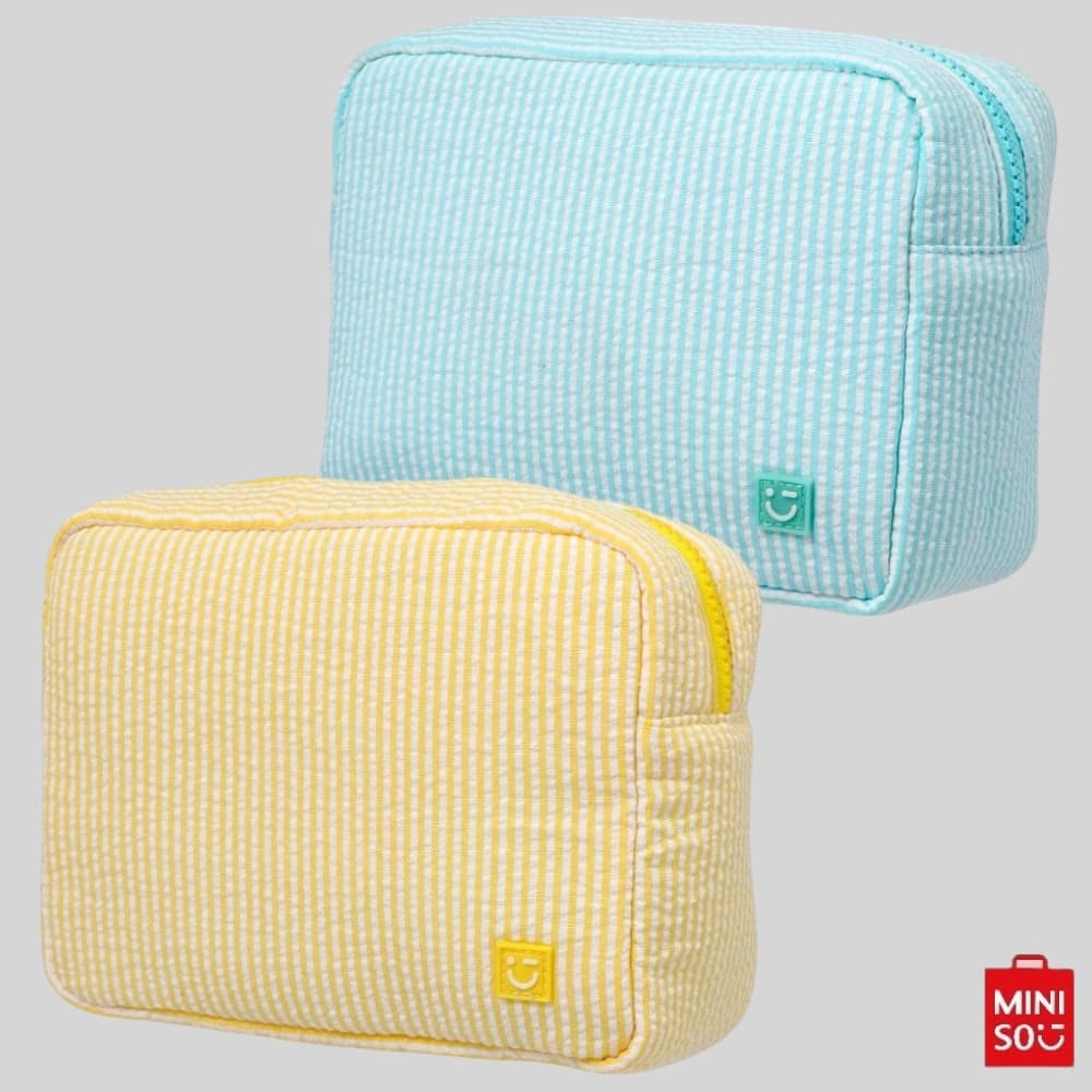 NECESSAIRE BOLSA PARA ARMAZENAMENTO DE OBJETOS RETANGULAR GRANDE FECHAMENTO EM ZÍPER DE METAL LISTRADA AMARELA OU AZUL