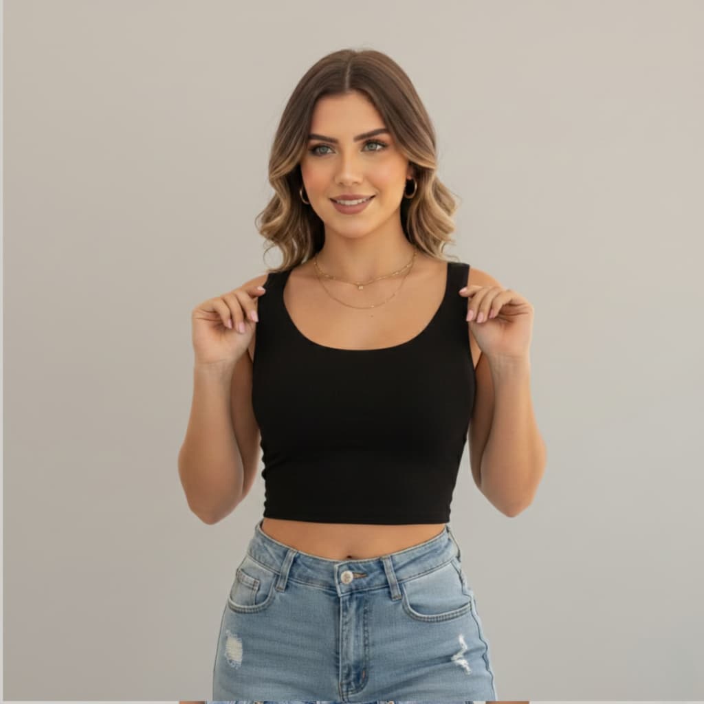 Cropped Feminino Top Bali Alça Grossa Tecido Suplex Forro Duplo Blusinha Fitness Academia