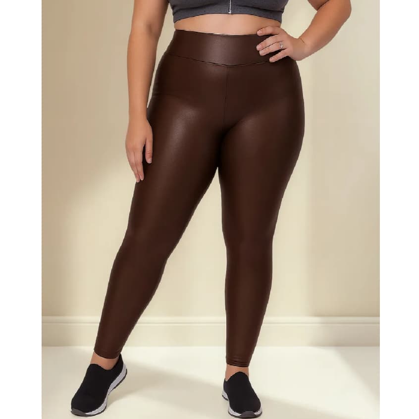 Calça Legging Cirre Plus Size G1 G2 G3 G4 Couro Brilhoso Em Suplex Poliester WOLFOX