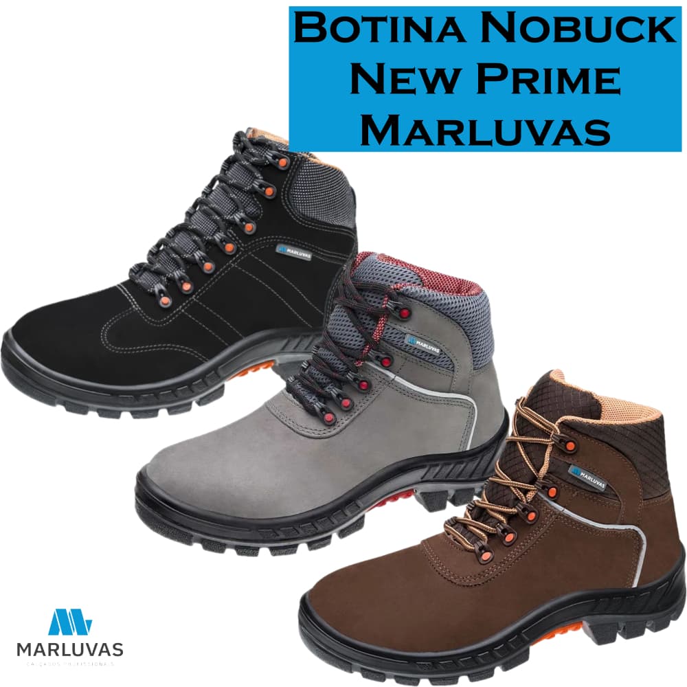 Bota Botina de Segurança Nobuck New Prime c/ Cadarço CA: 41370 Marluvas