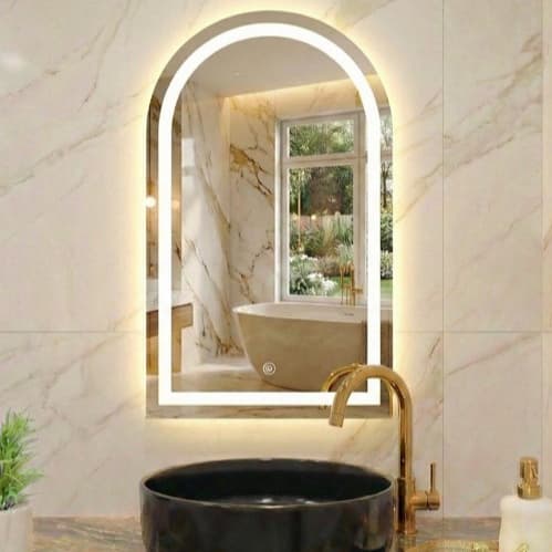 Espelho Oval Penteadeira 3 tons de Led, Jateado Botão Touch e Fonte Slin Vária Medidas Janelinha