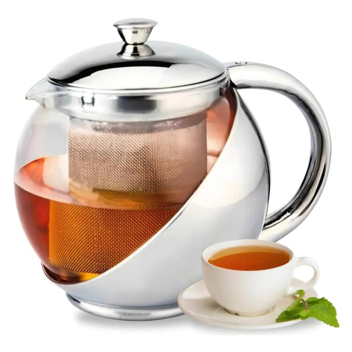 Chaleira De Vidro Revestida Com Infusor Inox Jarra 1100ml Cor Cinza