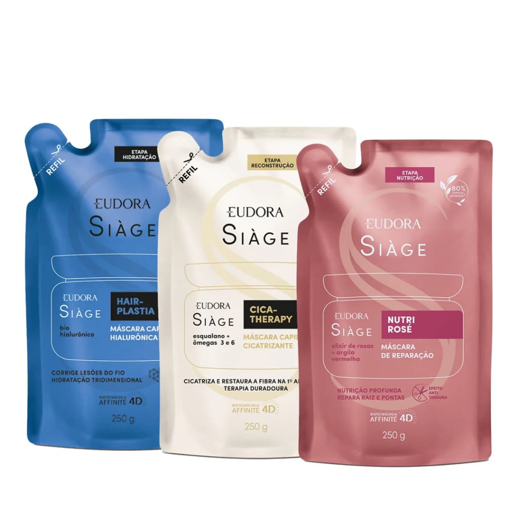 KIT Refil Siàge : Shampoo 400ml/Condicionador 400ml/ Máscara 250g