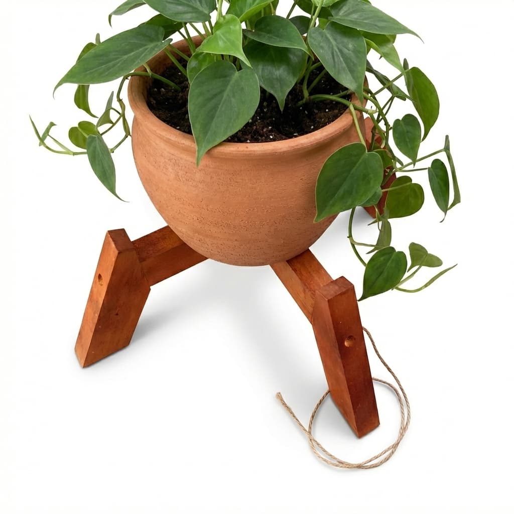 Suporte Rei de Chão para Plantas em Madeira Pinus Natural – Decoração Sustentável