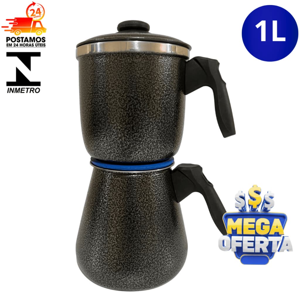 Cafeteira Italiana 1L em Alumínio Forte Polido e Craqueado