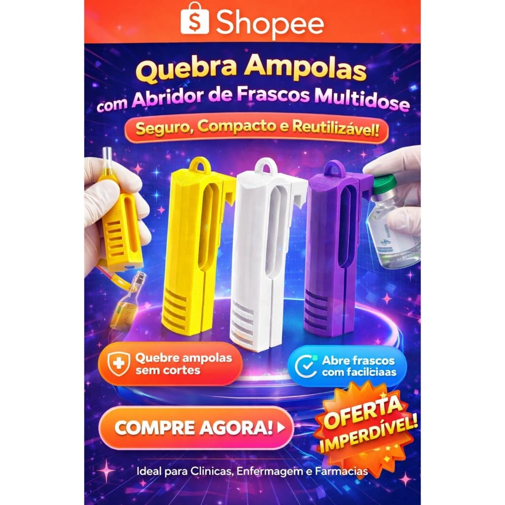 Quebra Ampolas Profissional 3D com Abridor de Frascos Multidose – Seguro, Prático e Reutilizável