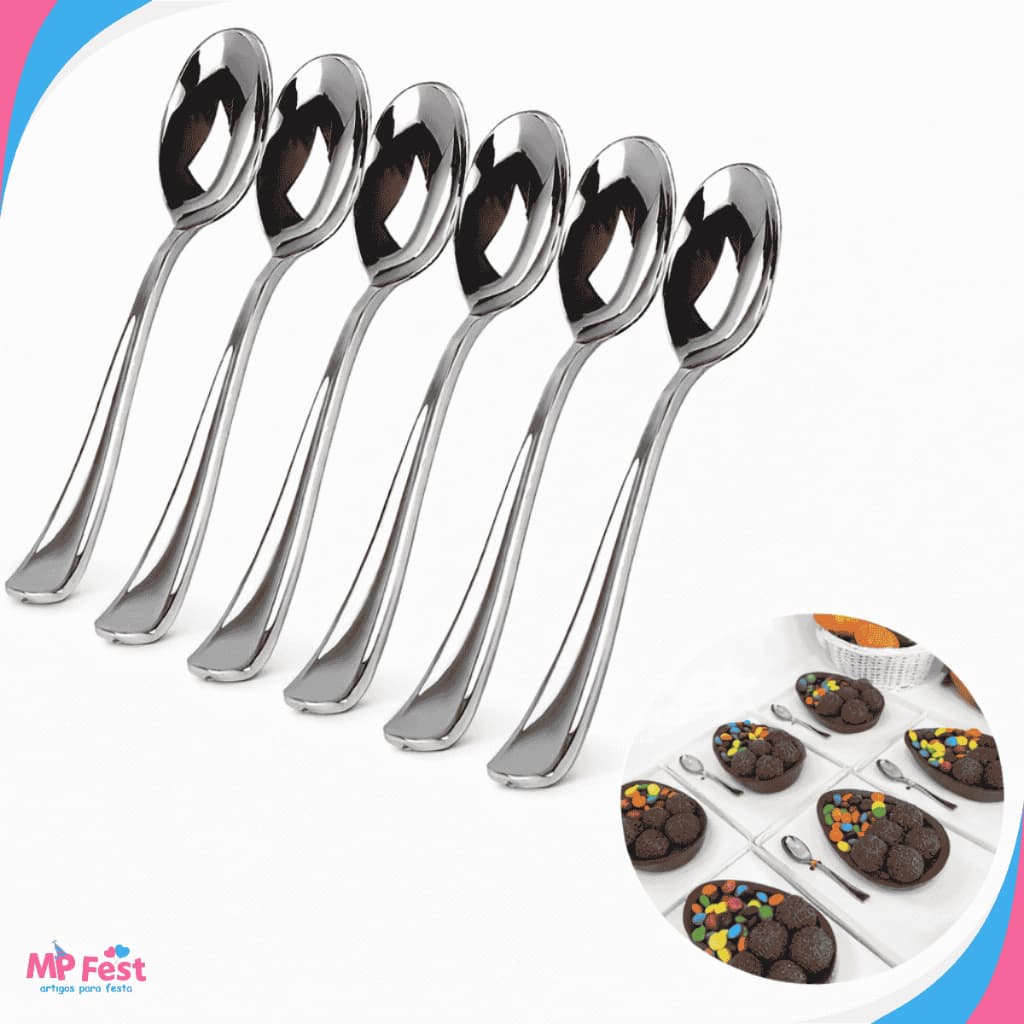 30-150 Unidades Colher Para Ovo de Páscoa 10cm Prata Metalizada