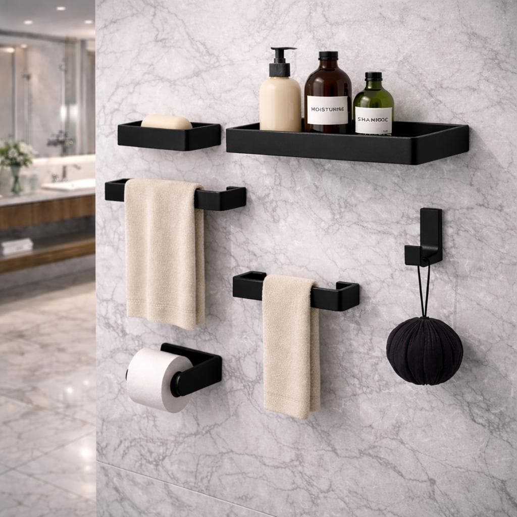 Kit Acessórios Para Banheiro Preto Fosco 6 Peças MAX Moderno