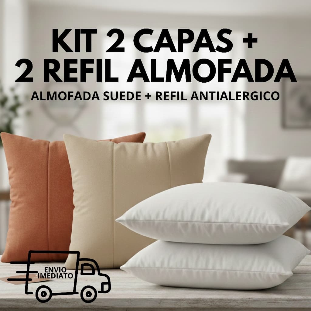 kit 2 Capas Almofada Com Enchimento 40x40cm Tecido Suede Qualidade Ziper Escondido Envio Imediato