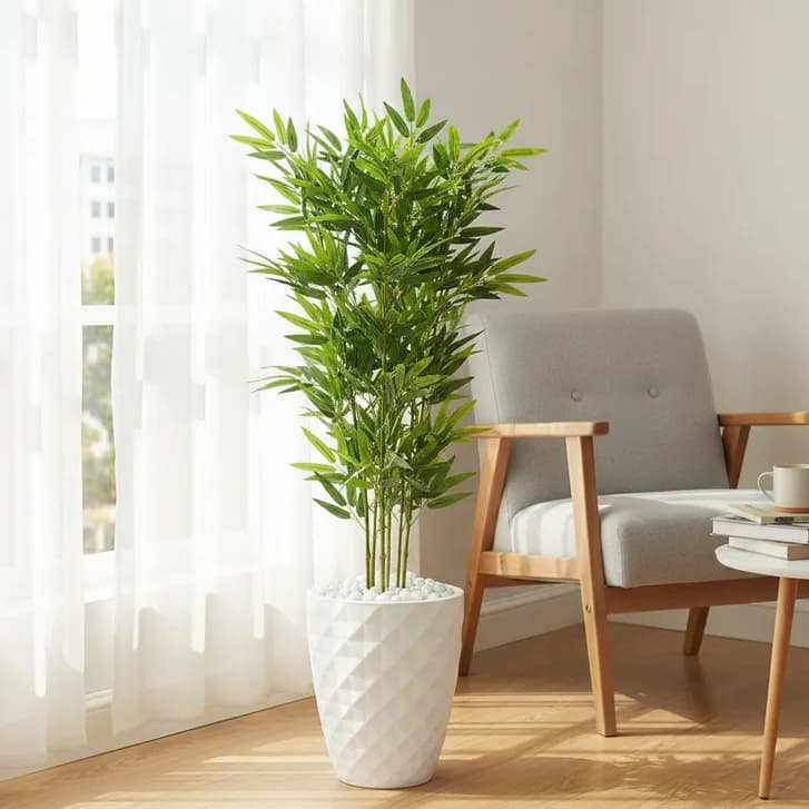 Planta Artificial Bambu Da Sorte Real Toque Com Vaso Decor