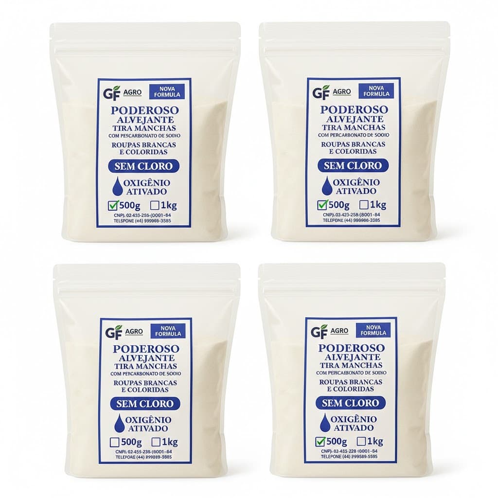 Kit 4KG- Alvejante Poderoso com Percarbonato de Sódio Tira Manchas Roupas Brancas e Coloridas