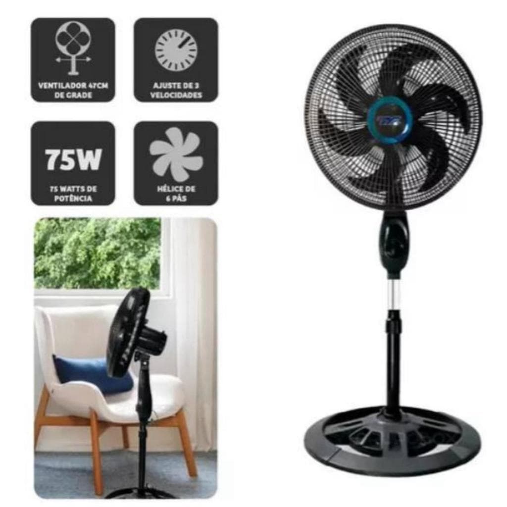 Ventilador Coluna Turbo 6 Pás 40cm Diametro Tyf Silencioso Estrutura Preto 6 Pás Preto Diâmetro 40 Cm