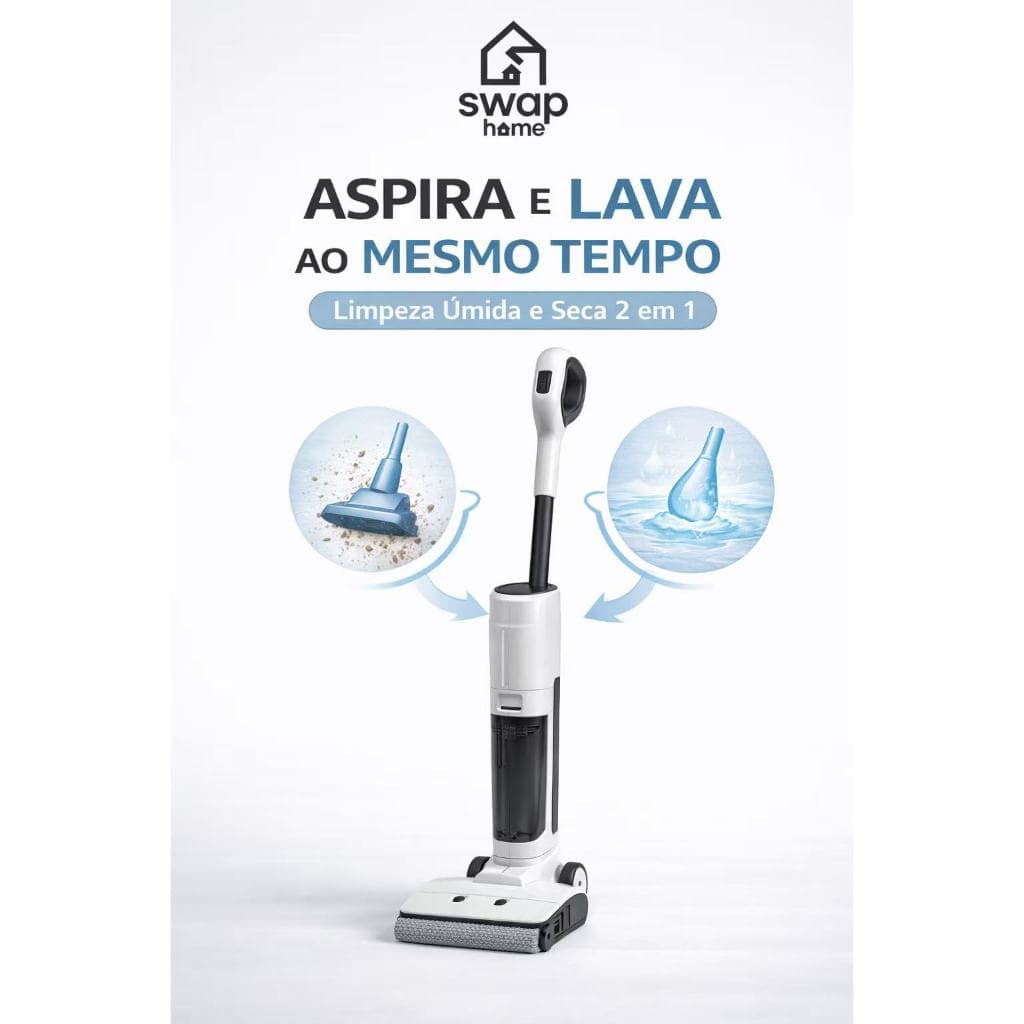 Aspirador e Lavadora Vertical de Piso Sem Fio com Auto-limpeza 3 Modo de Limpeza Aspira Lava Esfrega
