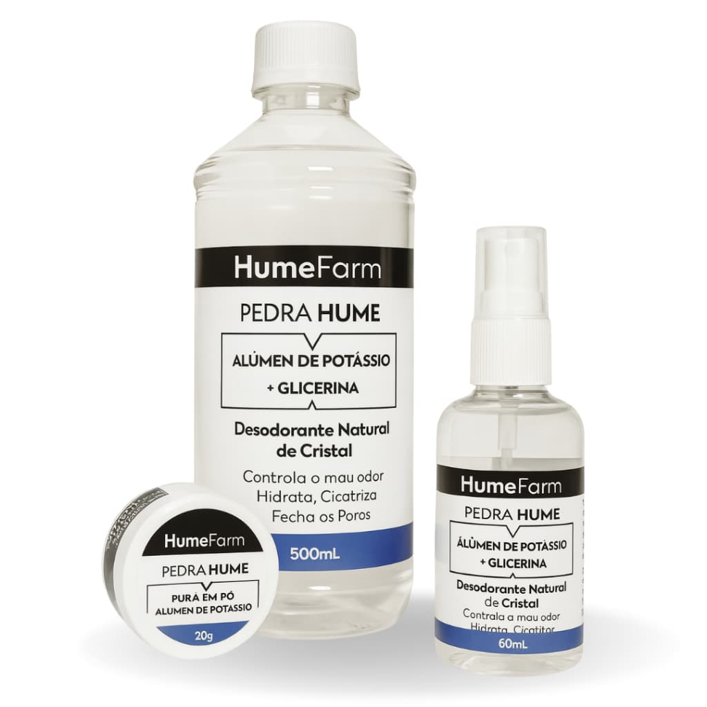 Pedra Hume Kit Com 1 de 500ml + 1 de 60ml + 1 de 20g Desodorante de Cristal