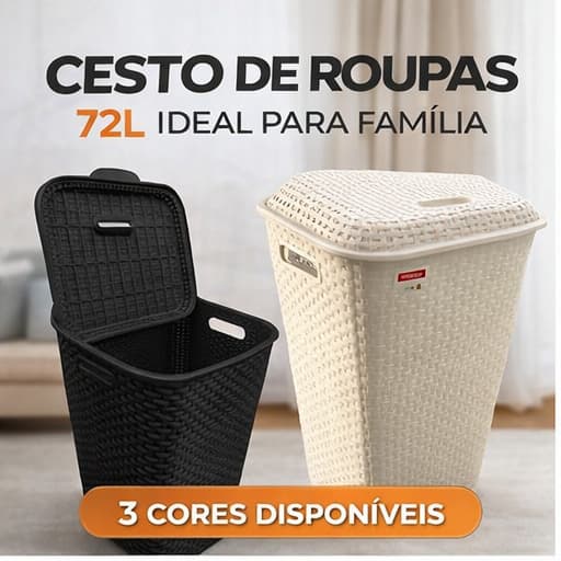 Cesto De Roupa Suja Grande 72L Resistente Lavanderia Tampa Organizador Roupas Banheiro Família