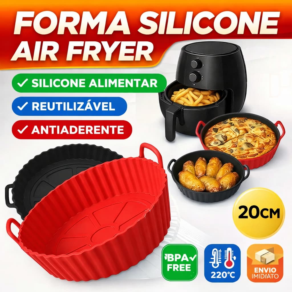 Kit Formas de Silicone para Air Fryer 20cm Redonda Antiaderente Kit 1,2 ou 3