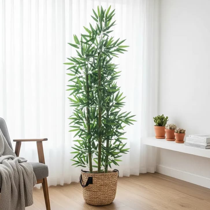 Planta Artificial Haste de Bambu Da Sorte Real Toque Decoração