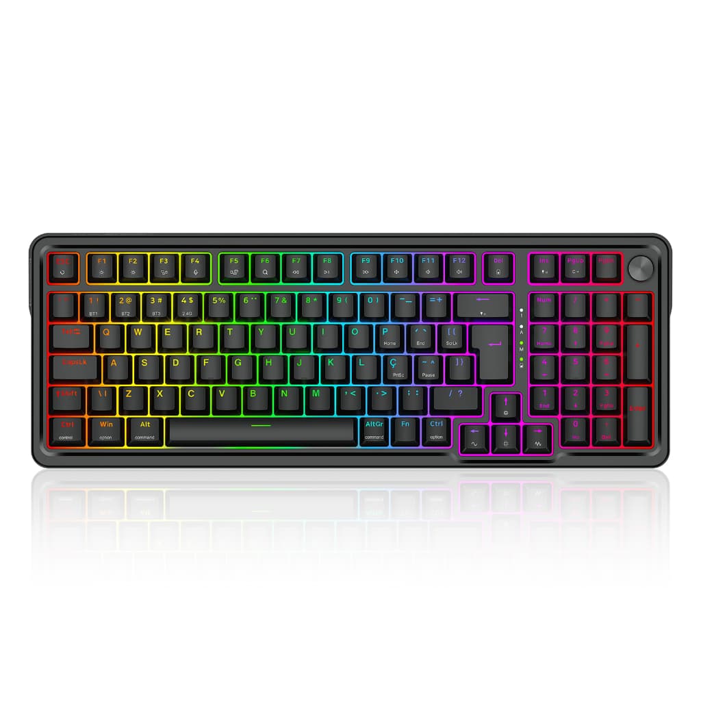 Teclado Mecânico Gamer Redragon Eisa Pro Preto RGB Switch Marrom 1800 Compact Hotswap 5 Pinos ABNT2 Gasket Mount