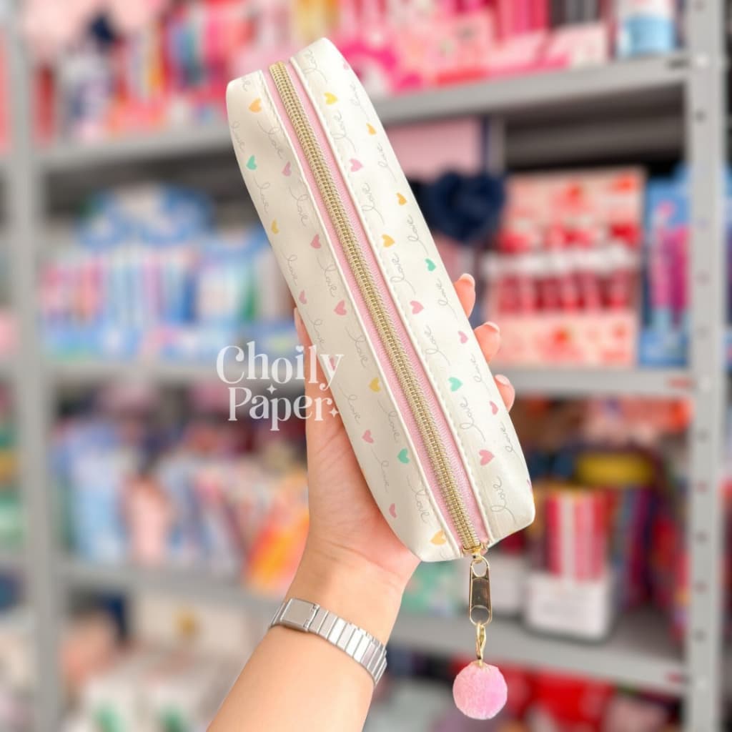 Estojo BRW Tons Pastel Estampado com Pompom Escolar Fofo