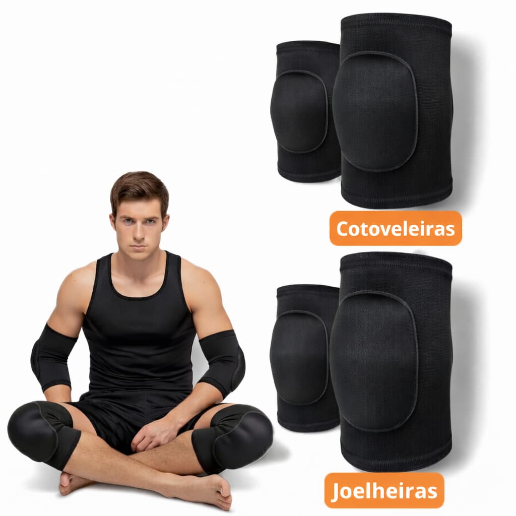 Kit Conjunto Joelheira esportiva e cotoveleira de proteção para danca volei goleiro acolchoada