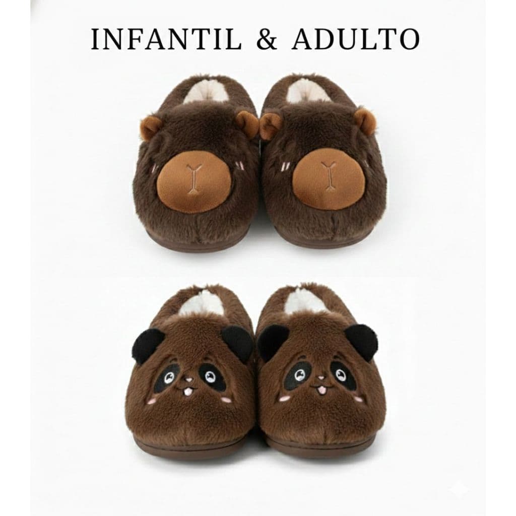 Pantufa Capivara e Ursinho Peluciada Menina Menino Unissex Adulto e Criança Antiderrapante Conforto Premium