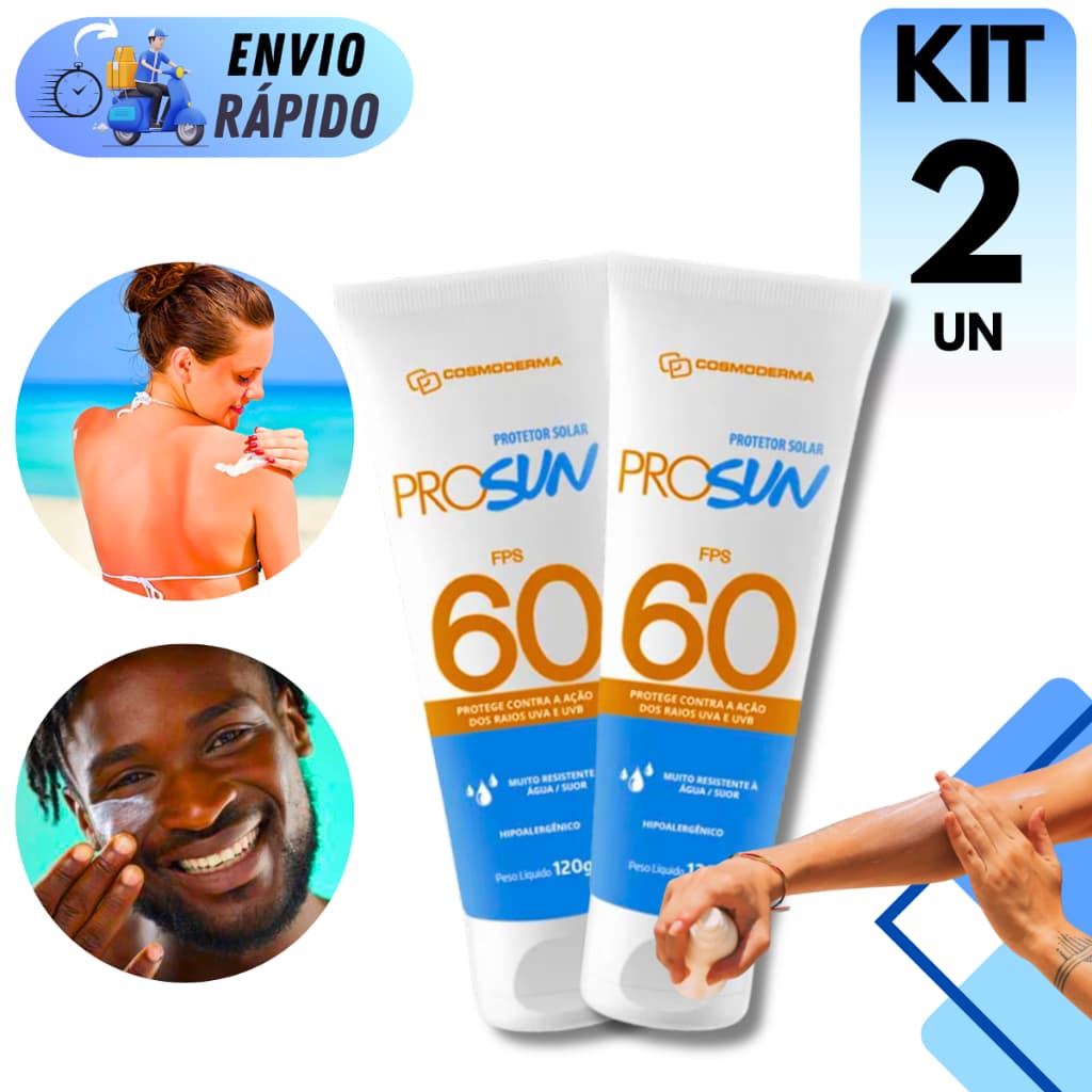 KIT 1 E 2 UNIDADES PROTETOR SOLAR COSMODERMA FPS 60 120ml  PARA PELES OLEOSAS FACIAL E CORPORAL