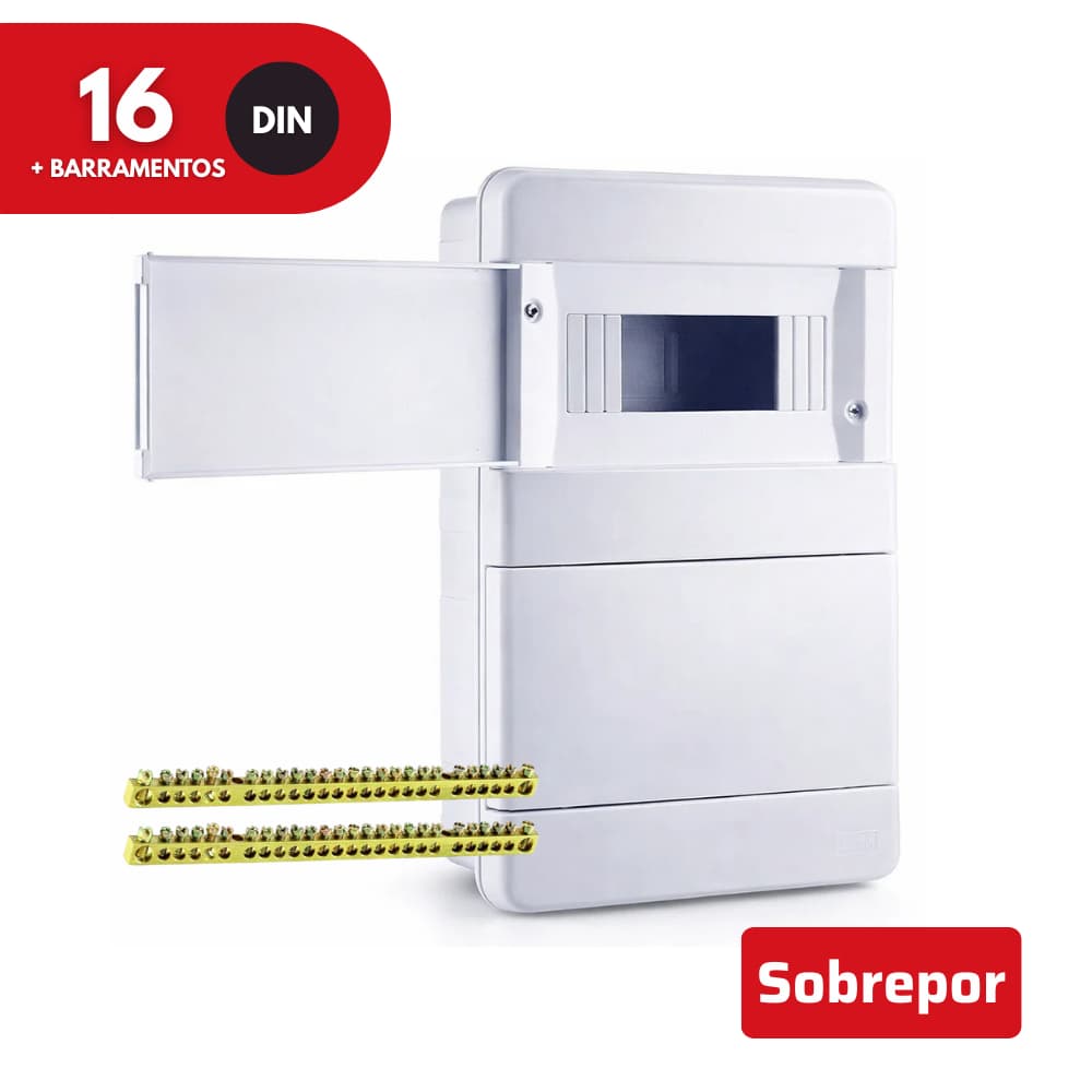 Quadro Distribuição com Barramento 16 Din Sobrepor Forceline