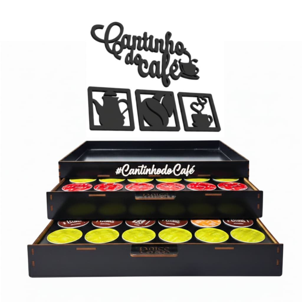 Bandeja Dolce Gusto 48 Cápsulas Placa Cantinho do Café Organizador Suporte de Xícaras Preto