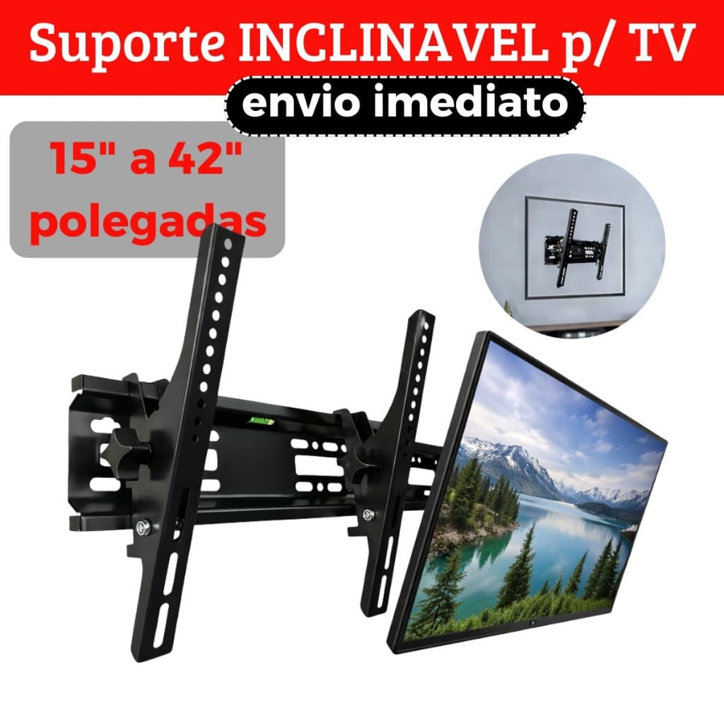 Suporte Para Tv Inclinável 15 a 42 Pol Lcd Led Qled Oled Universal Samsung LG 25 32 37 40 42 Parede