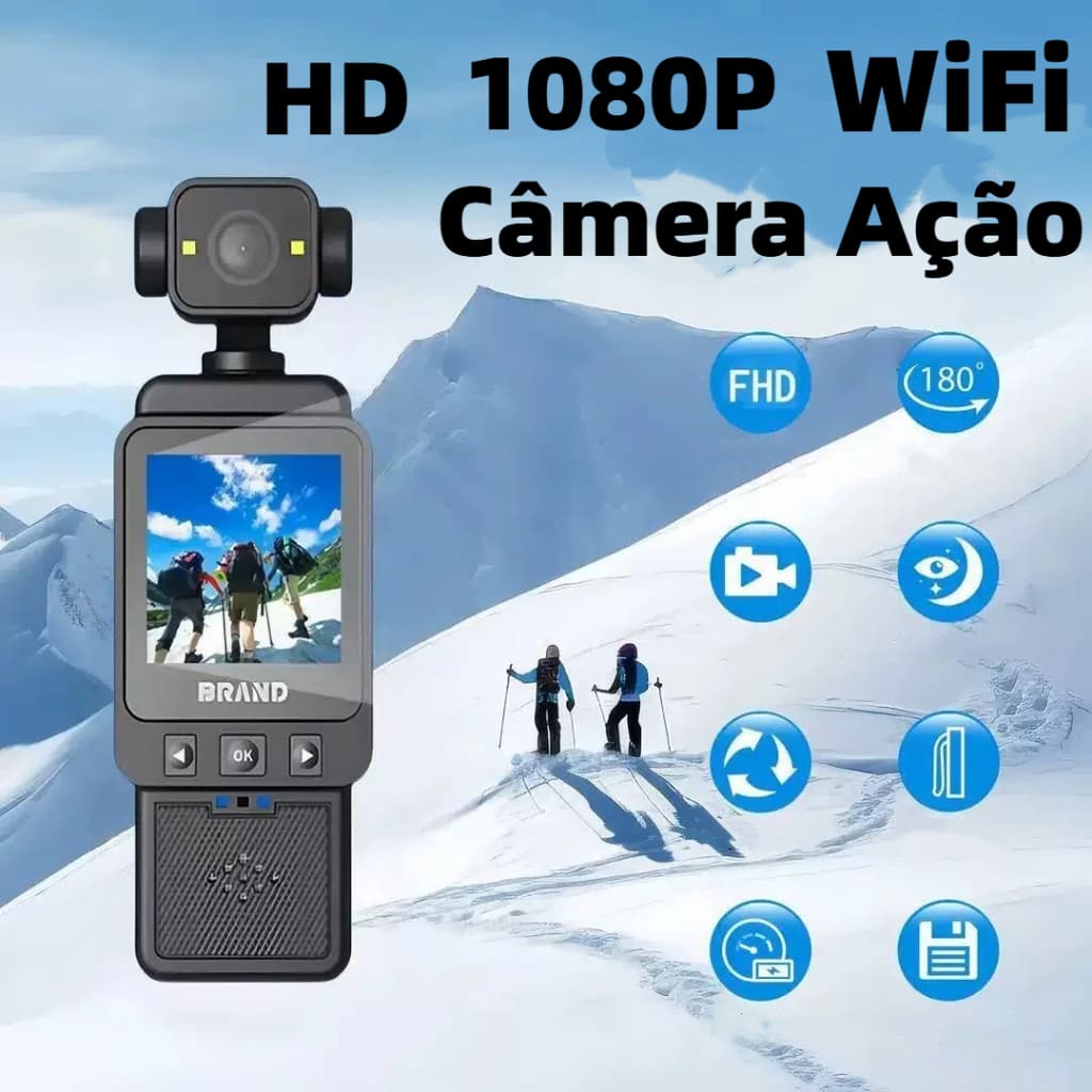 Câmera Ação Hd 1.3 Tela Lcd Pocket Wifi 270º Camera Gravador Giratório De Vídeo Fotográfico Esportivo Vlog DV01