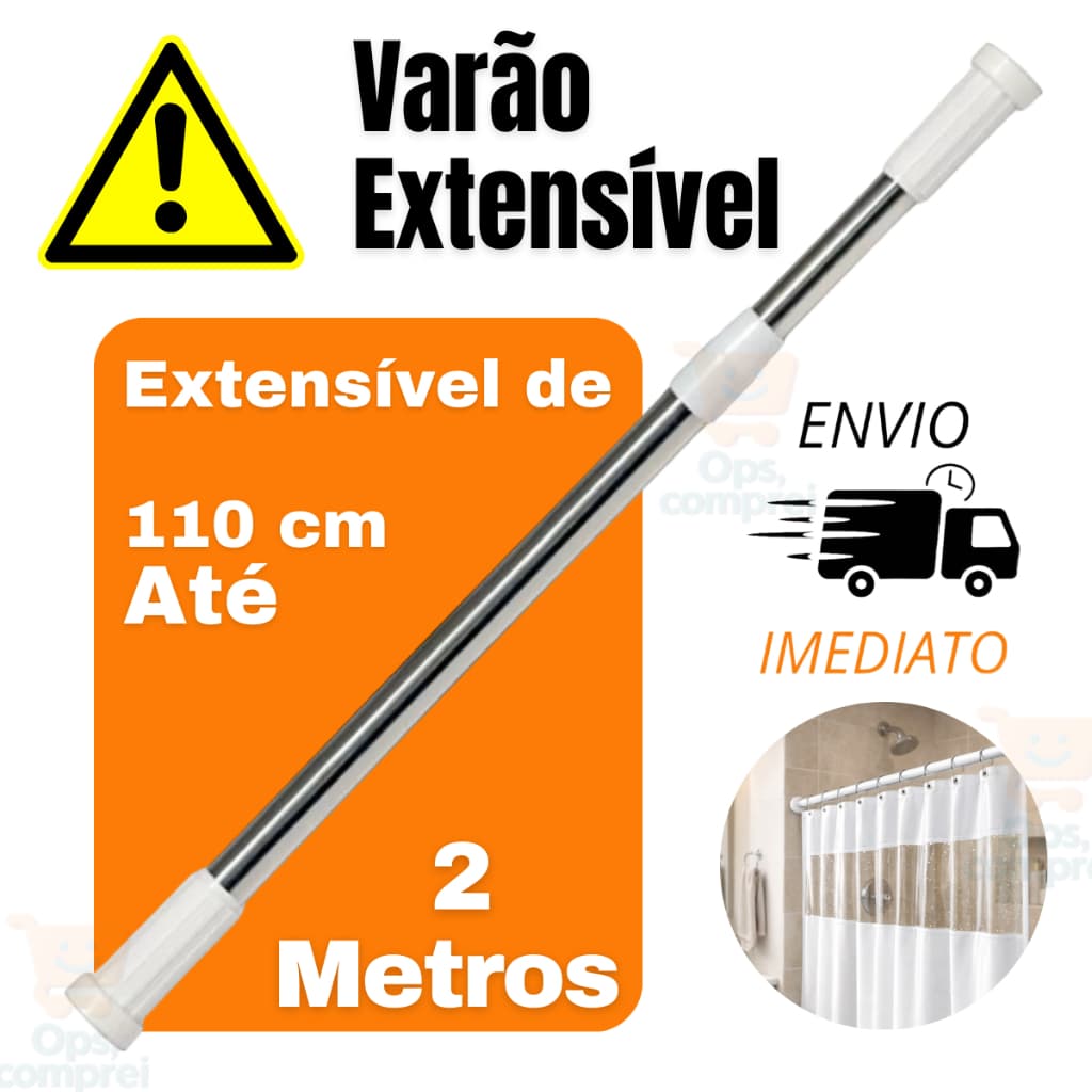 Varão Extensivel Grande Maior Medida Em Inox Resistente Porta Cortina De Box E Banheiro Multiuso