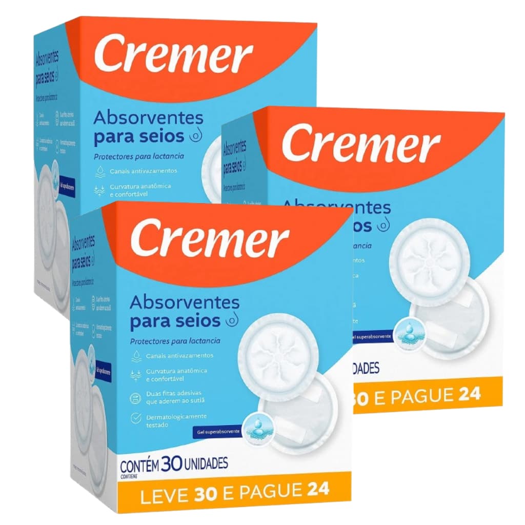 Kit 90 und de Absorvente Descartavéis Para Seios Toque Suave Cremer