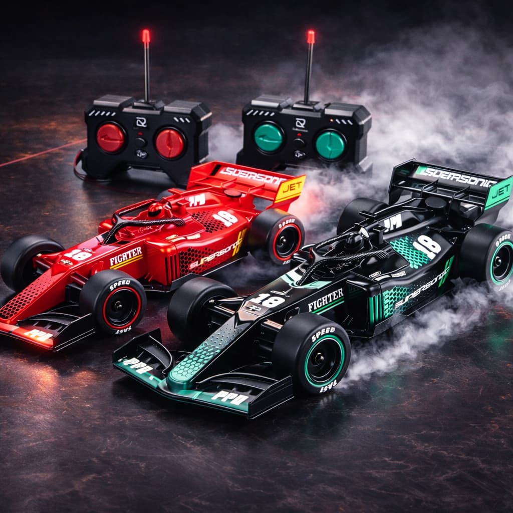 Carrinho de Controle Remoto F1 Solta Fumaça Recarregável com LED Drift Alta Velocidade Brinquedo