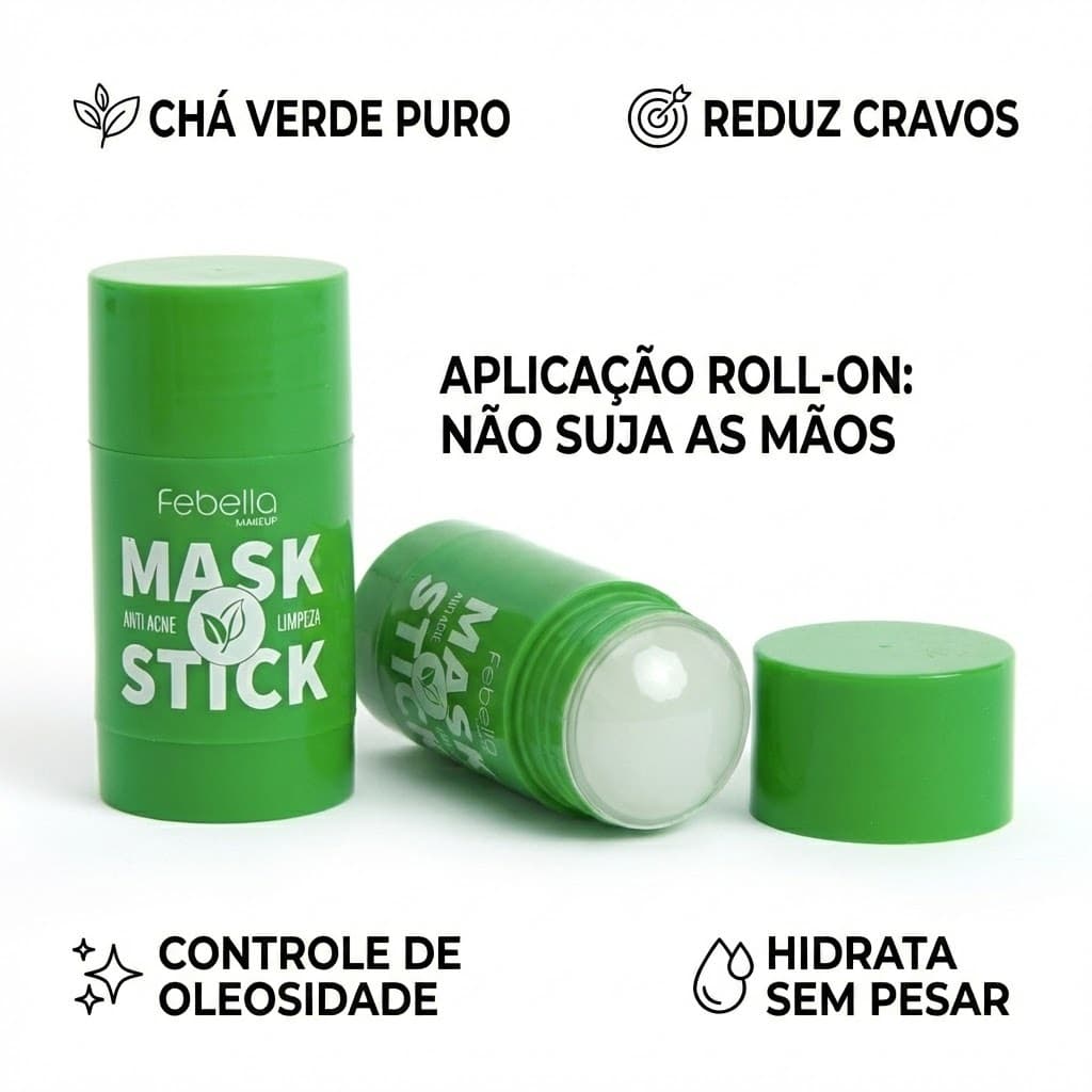 Máscara Chá Verde Reduz Cravos Anti Acne Hidratante Pele Facial Clean Clareador Mask Stick Febella