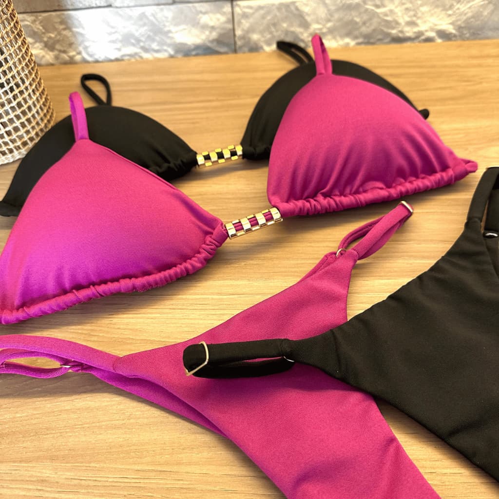 Biquíni de Fita Calcinha Com Regulagem Marquinha Cortininha Feminino Bojo Removível