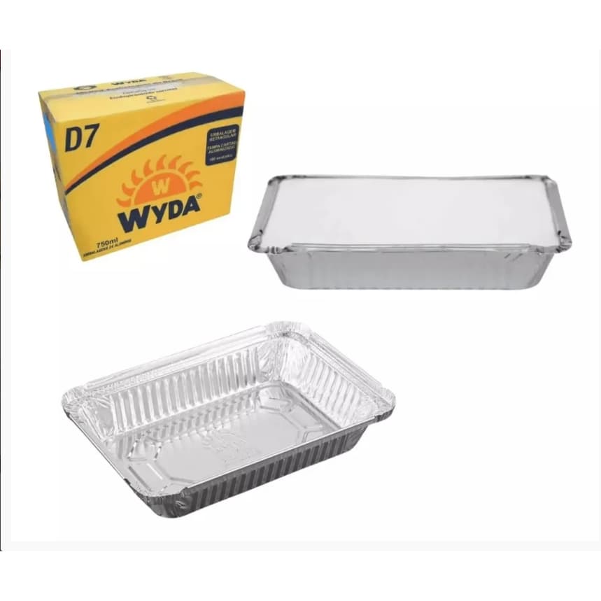 Bandeja De Alumínio Retangular D7 750ml - 100 Unidades Wyda Tampa Cartão Aluminizado