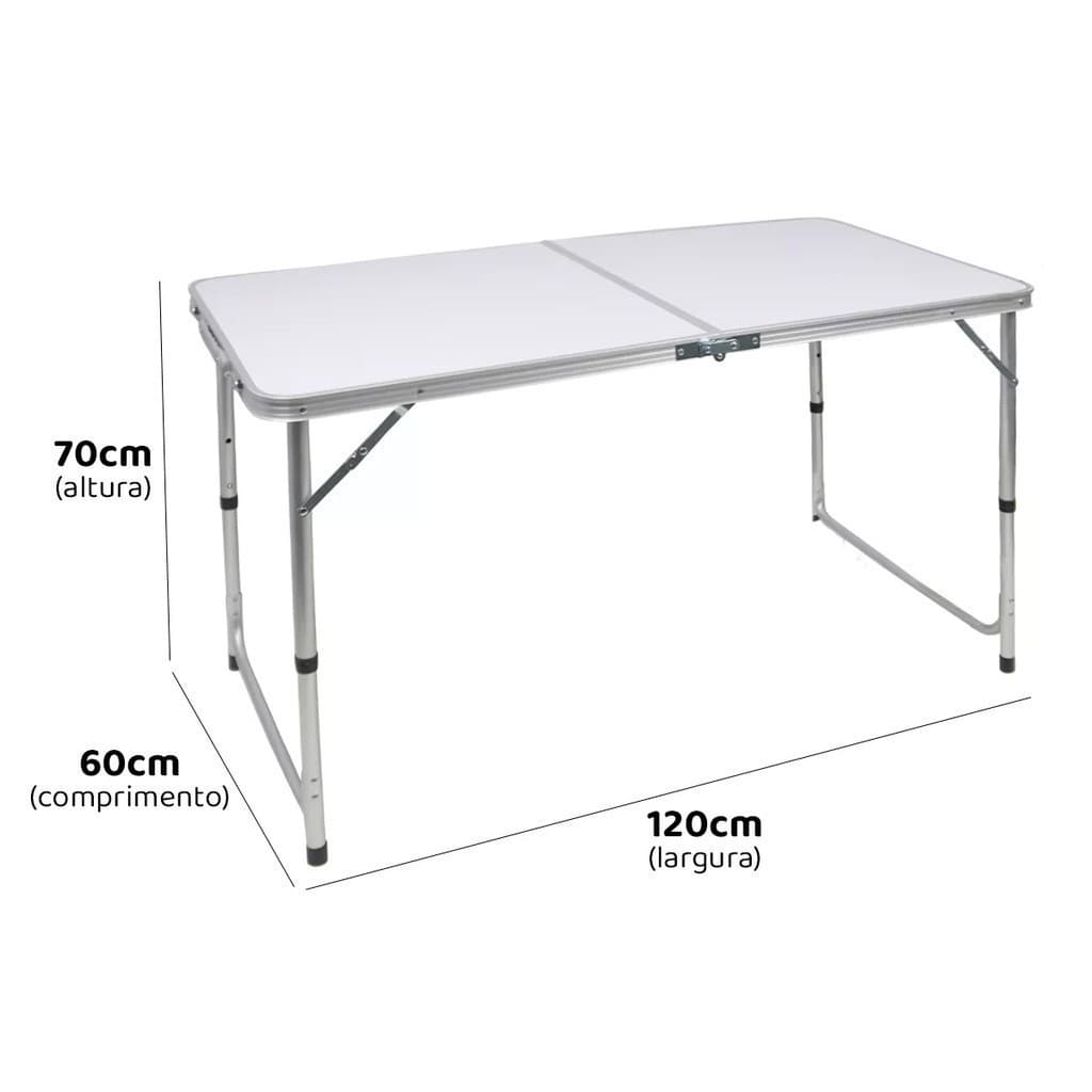 Mesa Dobrável Feita de Alumínio 120x60cm com Tampo MDF e Alça para Camping