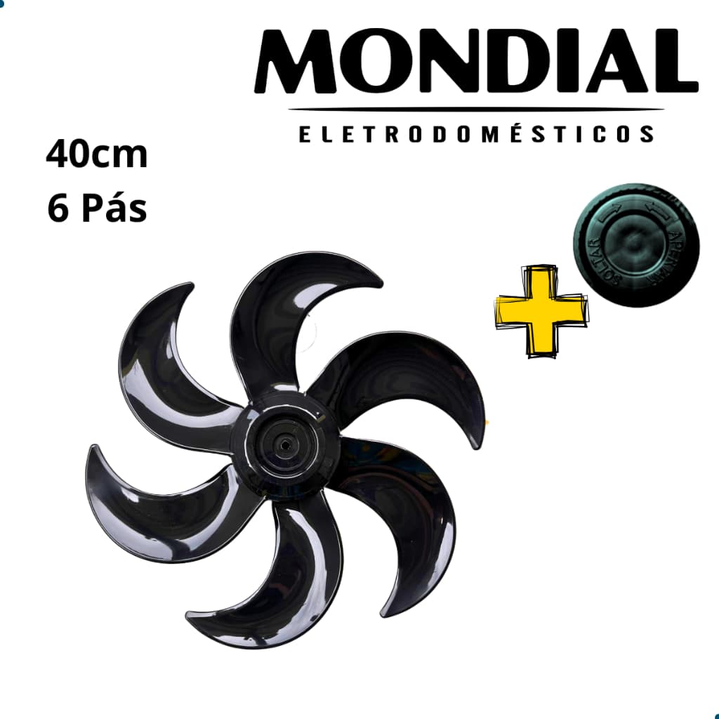 Trava + Hélice Ventilador Mondial 40cm 6 Pás Original Preta