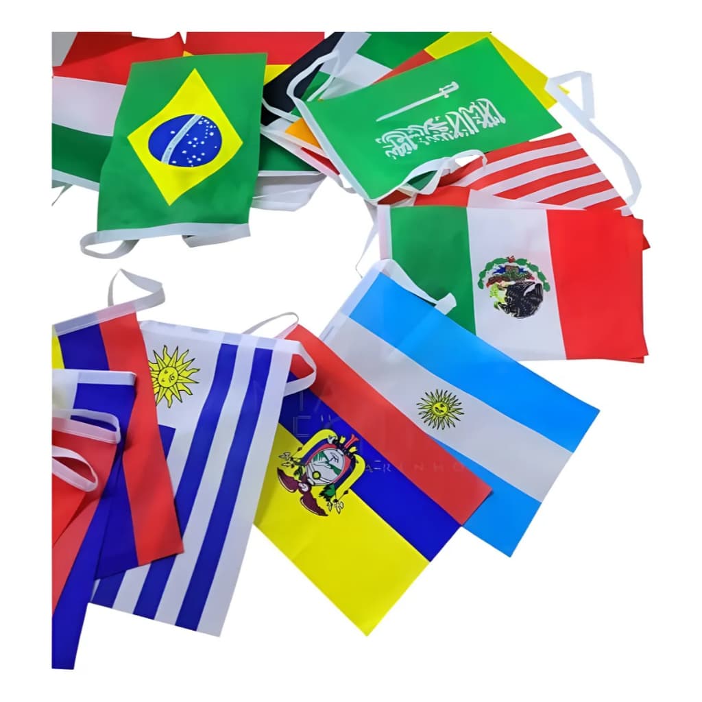 Bandeiras 32 Países em Tecido - Varal com 10 Metros - Ref. Cd-33