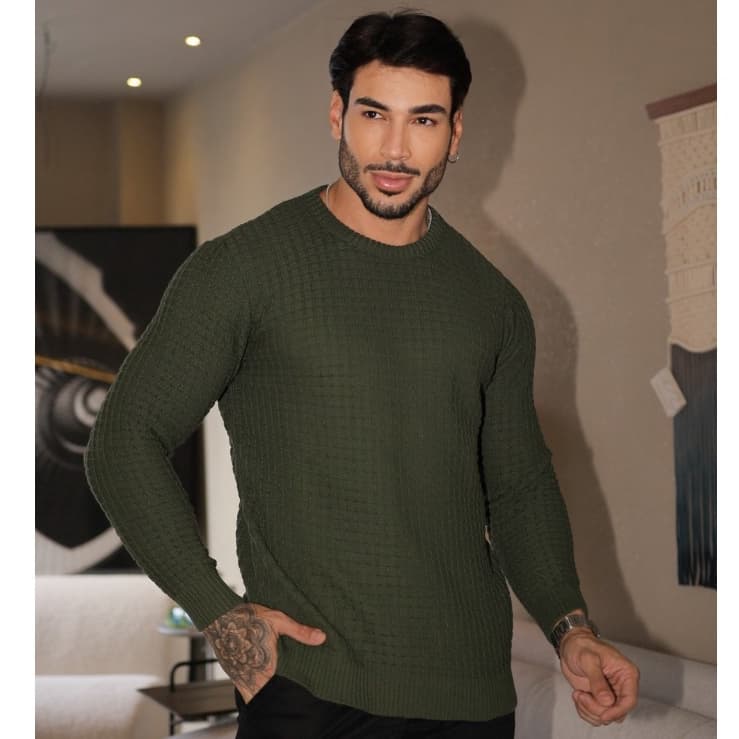 Suéter Masculino linha premium Gola Redonda Malha Grossa Envio Imediato