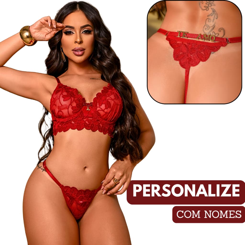Lingeries Sensuais Calcinha Personalizada Letras Tule Bordado Langerie Conjunto Feminino Lingerie